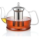 HIWARE 1500ml Glass Teapot with Removable Infuser, Stovetop Safe Tea Kettle, Blooming and Loose Leaf Tea Maker Set
