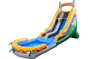 HERO KIDDO Herokiddo T-Rex 18' Water Slide with Detachable Pool, Tall Seating Height, for Kids and Adults, Commercial Grade, 100% PVC Vinyl, Outdoor Backyard, Summer Fun, Blow Up Inflatable (Blower Included)