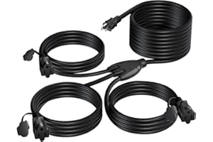 K KASONIC - 40 FT Christmas Lights Outdoor Extension Cord 1 to 3 Splitter, 3 Prong Outlets Plugs, 16AWG/3C SJTW Weatherproof Wire for Holiday Decoration Light, ETL Listed, Black