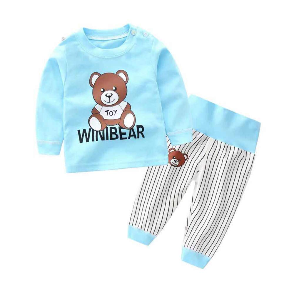 Bold N Elegant Cool Printed Bear Cartoon Printed Little Boy Girl Baby Clothing Set Highwaist Stripe Pyjama Tshirt Pant Set for Baby Kids