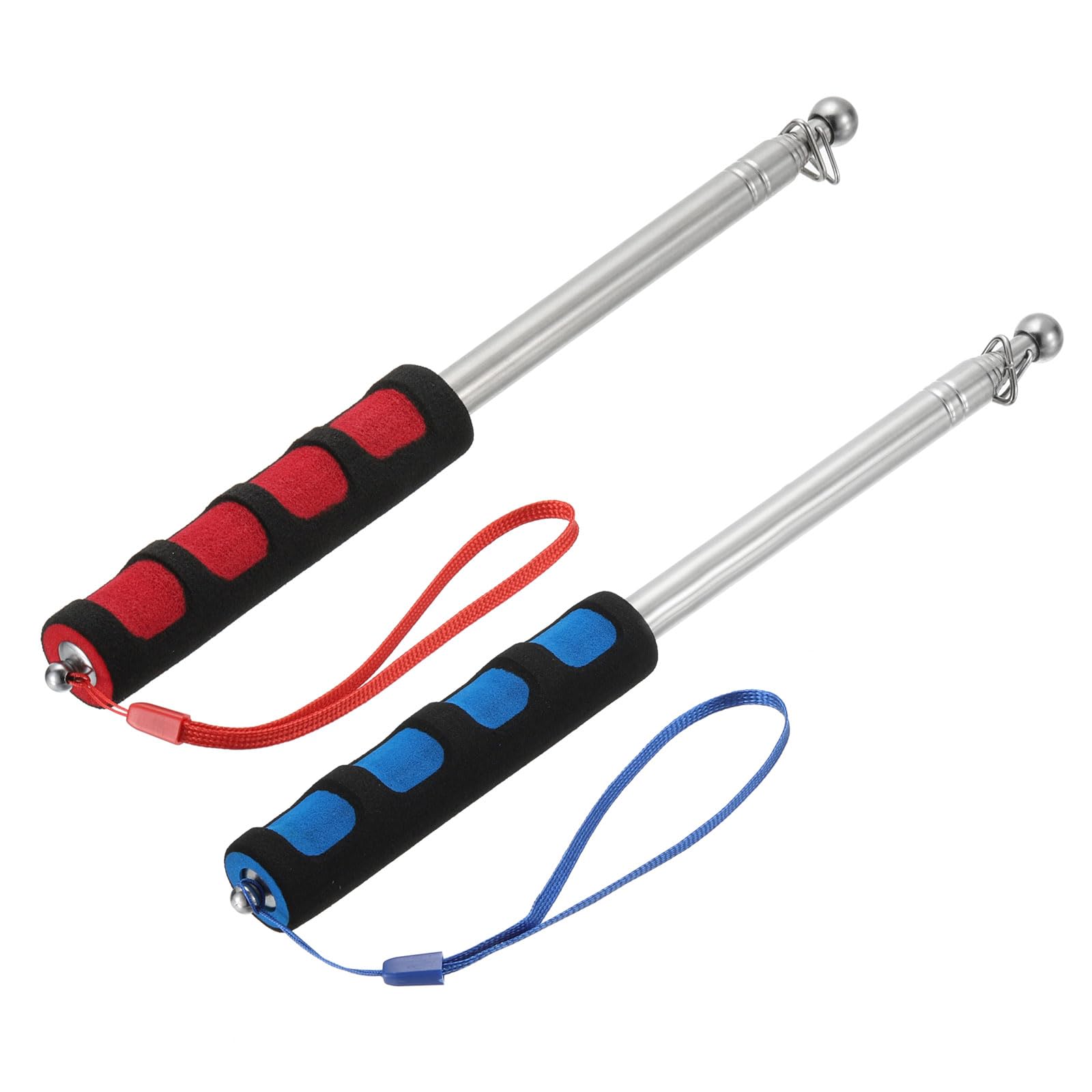 PATIKIL 4 Feet Telescopic Handheld Flagpoles, 2 Pack Tour Guide Flag Pole Stainless Steel Portable Collapsible Flag Pole for Teaching Pointer Training, Blue Red