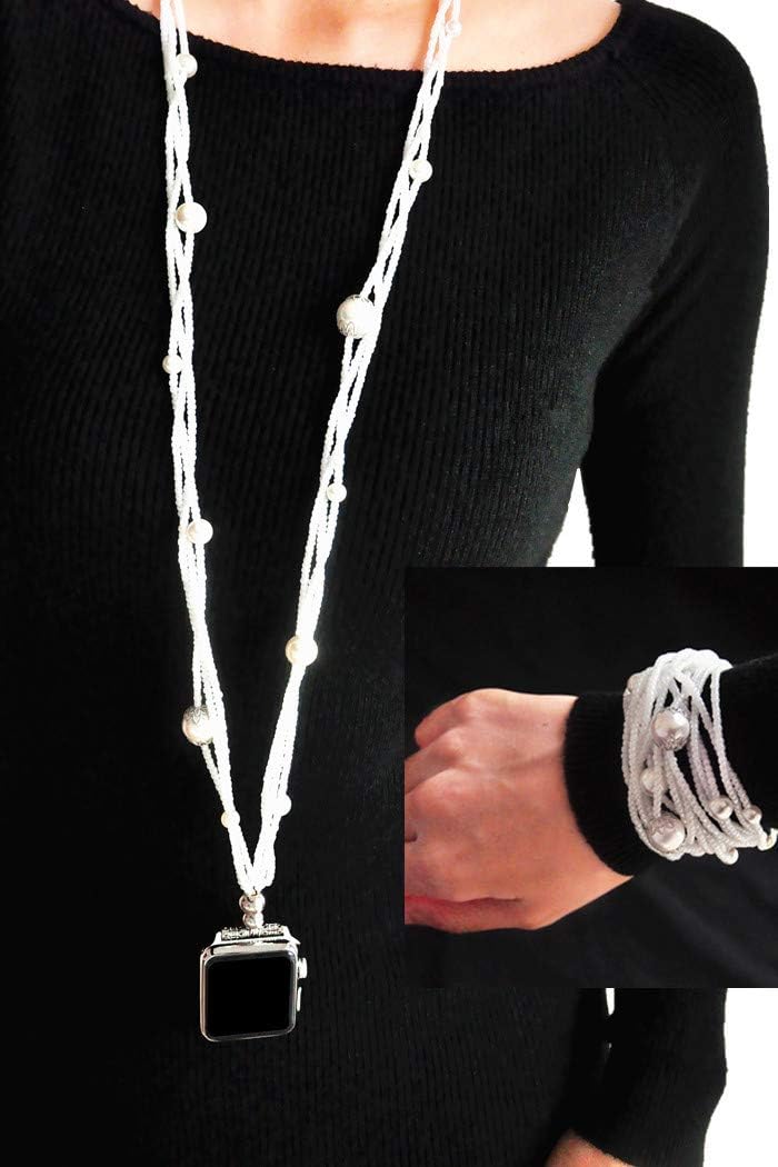 White Pearl Necklace Smartwatch Band 42mm of Series 3 2 1 / 44mm of Series 4 New Double Loop Two Way Bracelet Strap Neckband Handmade Replacement Accessories Adaptor Wearable Technology