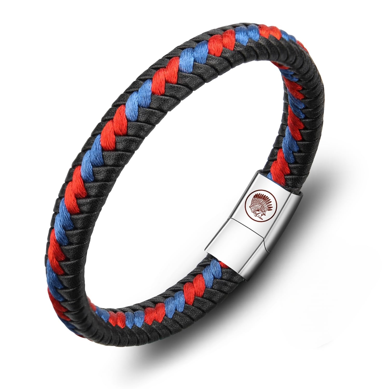 Casisto.J Mens Leather Bracelet – Classic Handmade Braided Black & Brown Cuff Bracelet with Engraved Magnetic Clasp Free Jewelry Gift Boxed