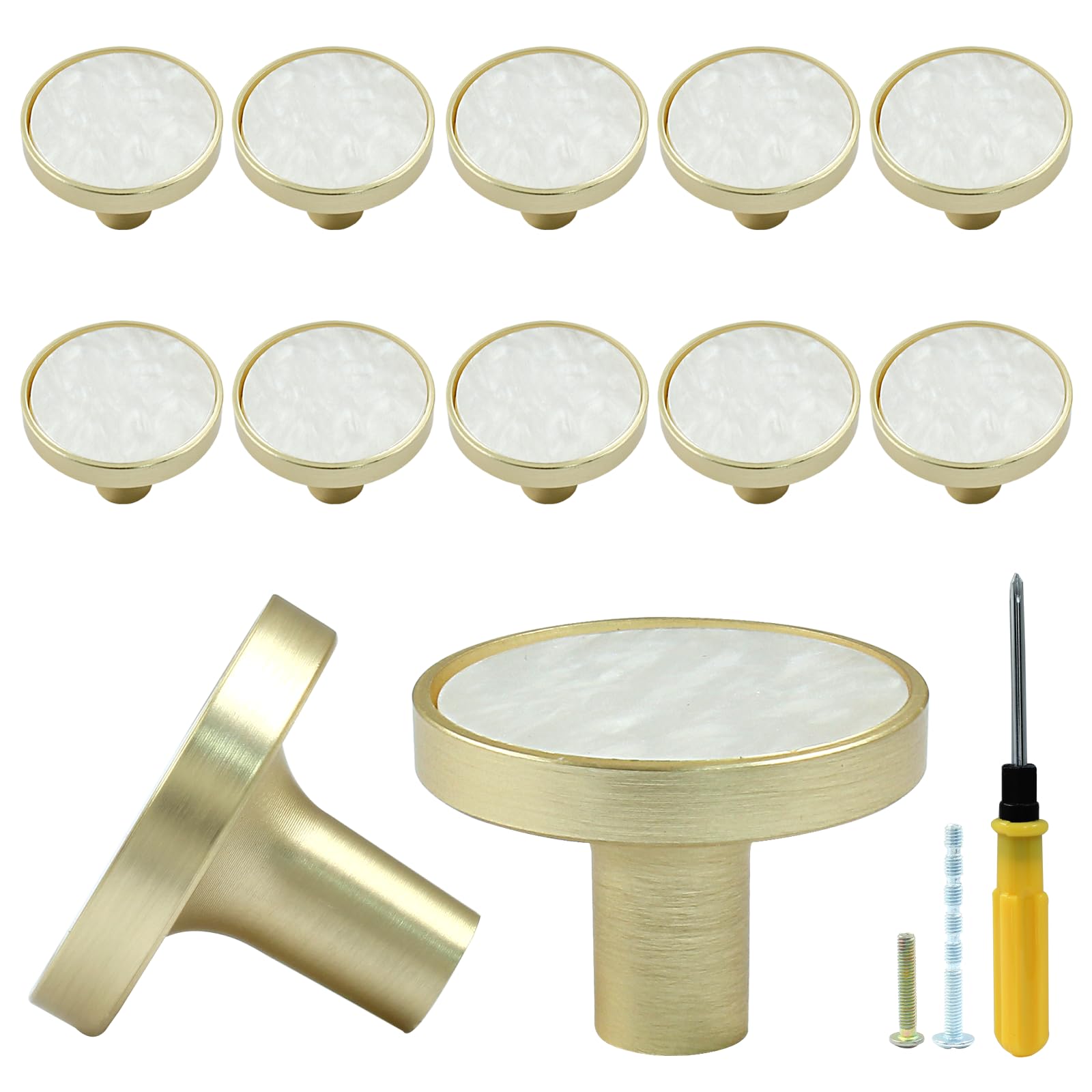 Photo 1 of ****Partial set***

Bonsicoky  Pcs Gold Knobs for Dresser Drawers, Round Dresser Cabinet Knobs Pulls for Kitchen Cabinet Cupboard Door Furniture Decorative, White