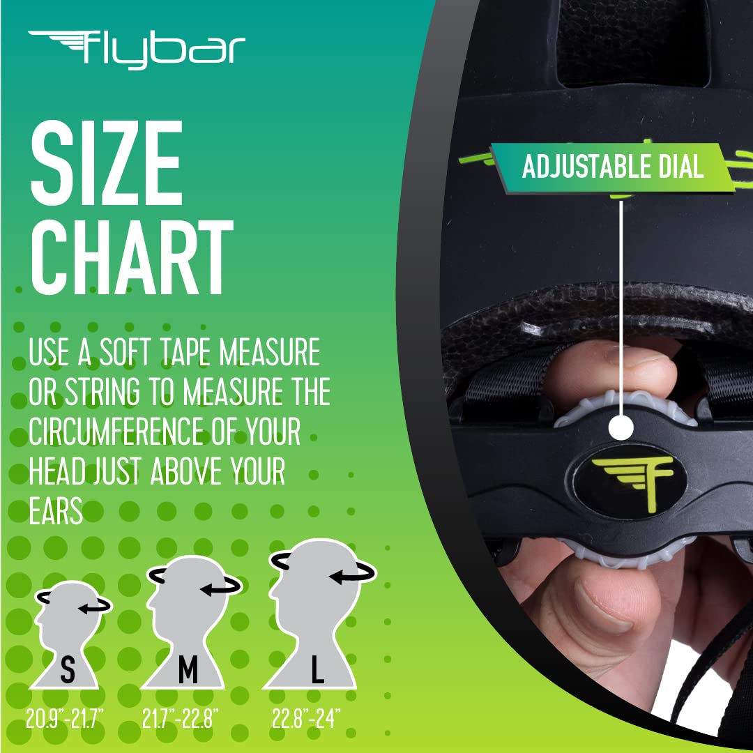 Flybar Kids Bike Helmet - Dual Certified Adjustable Dial, Lightweight Skateboard Helmet, Roller Skating, Pogo, Electric Scooter, Snowboard, Youth and Toddler Helmet, Boys & Girls 3-14