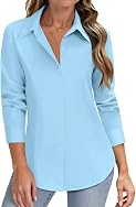 HOTOUCH Women Button Down Shirts Long Sleeve Stain Shield Dress Shirts Slim fit Work Blouses Office Business Tops