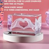 ERWEI Crystal Gifts Engraved Two Hands Form a Heart Cube Glass Keepsake view 3