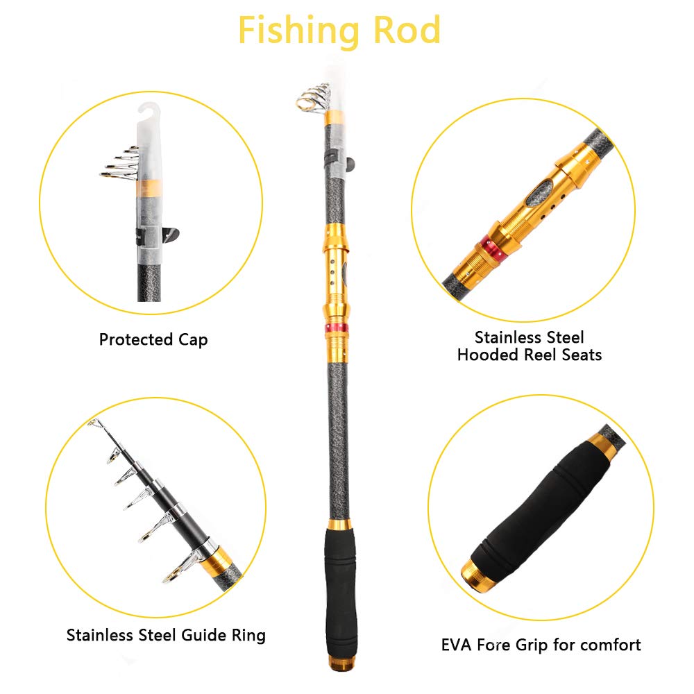 iOutdoor Products Telescopic Fishing Rod 4 Sections 12Feet Longest, Fishing Pole Super Hard Portable Spinning Rod Fast Action Baitcaster for Freshwater Saltwater