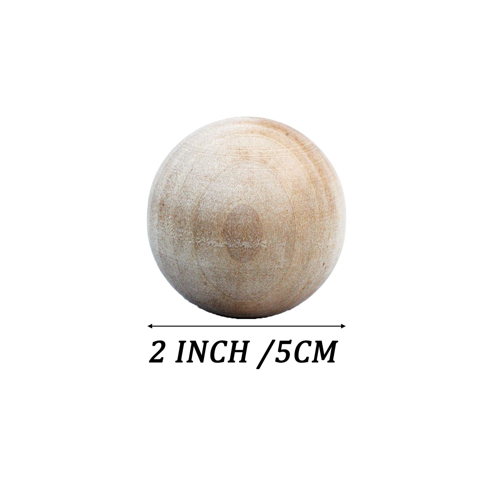 2 inch /5cm Wooden Round Ball Unfinished Natural Wood Ball DIY Decorative Balls Diameter for Arts and Crafts, 5PCS