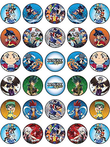 30 x Edible Cupcake Toppers - BeybladeÂ  Themed Collection of Edible Cake Decorations | Uncut Edible Prints on Wafer Sheet