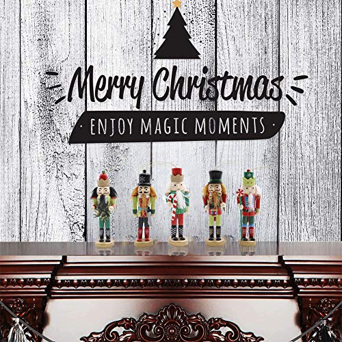 AMOR PRESENT Christmas Nutcracker Ornaments Set, 5PCS Wooden Nutcracker Soldier Hanging Decorations for Christmas Tree Figures Puppet Toy Gifts