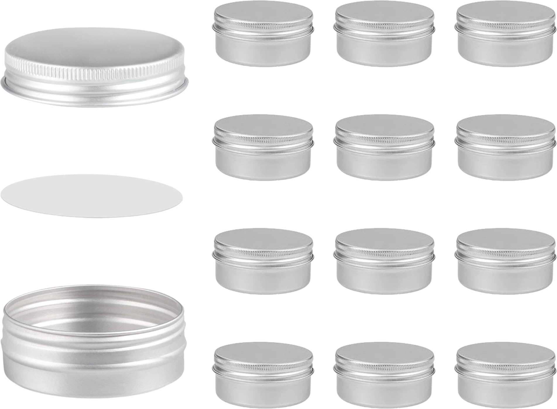 SRTSTR 12 x 50 ml Small Empty Aluminium Jars for Makeup, Cream, Lip Balm (Silver)