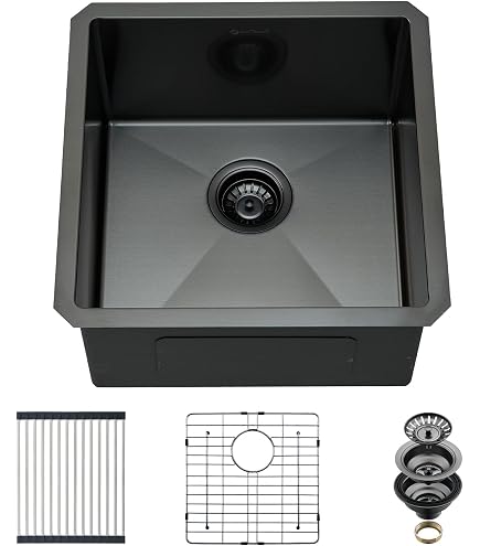 まぐろ shin Black Kitchen Bar Sink Undermount, SINKVINE 18 Inch PVD Nano