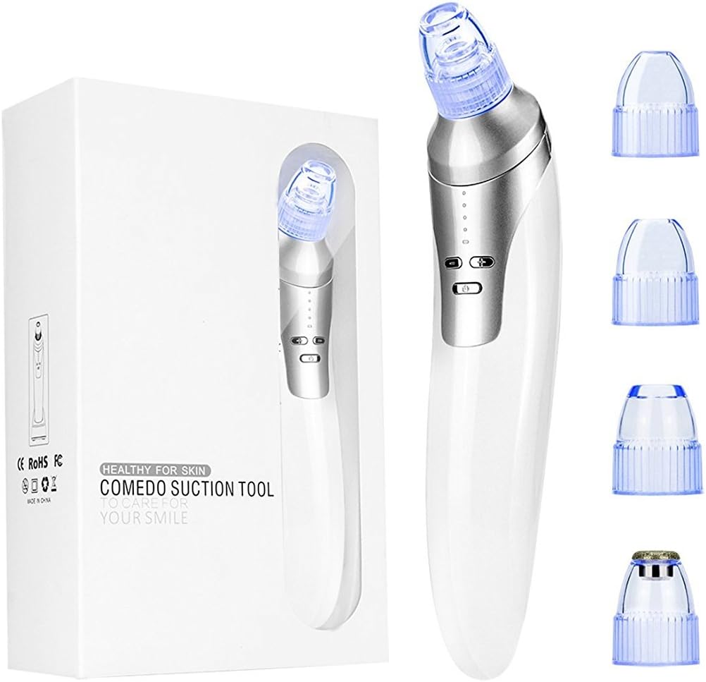 Blackhead Remover Vacuum, METALBAY Electric Rechargeable Facial Pore Cleaner with 4 Strong Suction Probe Heads for All Skin Types