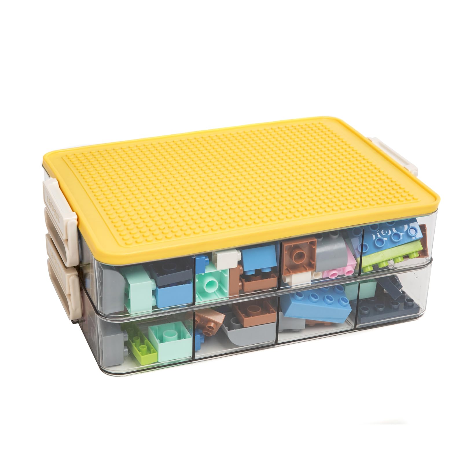 Photo 1 of Toys Storage Organizer Bins for Lego, Stackable Toys Organizer, Lego Building Block Storage, Toy Storage Box with 24 Palace Grids, Plastic Stackable Organizer Bins (Yellow 2layers)