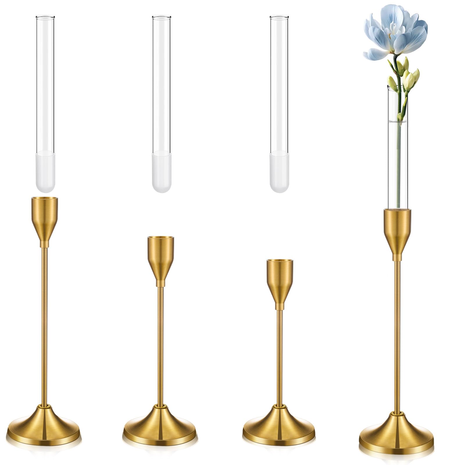 Photo 1 of Ninehaoou 3 Set Bud Vase with Taper Candle Holder Adjustable Bud Vase Fit from 20mm to 27mm Designed Specially for Taper Candle Holder for Tablescapes, Centerpieces, Weddings and Home Decoration
