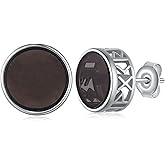 Viking Earrings 925 Sterling Silver Viking Rune Stud Earrings Obsidian Jewelry Women Men Birthday Gift