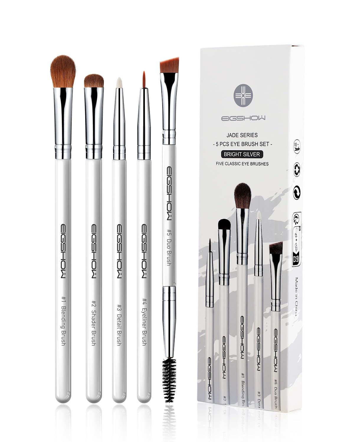 EIGSHOW 5 Pcs Eye Makeup Brush Set, Everyday Eye Essential Makeup Brushes with Blending, Eyeshadow, Detail, Eyeliner, Eyebrow Brushes(White)