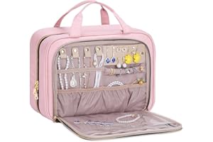 BALULHG Hanging Hook Toiletry Bag with Jewelry Compartment Full-Sized Toiletries and Cosmetics For Travel, Makeup,Organizer, Women, Pink