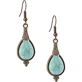 MINACHI Boho Antique Copper Tone Created Turquoise Teardrop Dangle Drop Earrings for Women, Vintage Western Tribal Jewelry Gift for Women