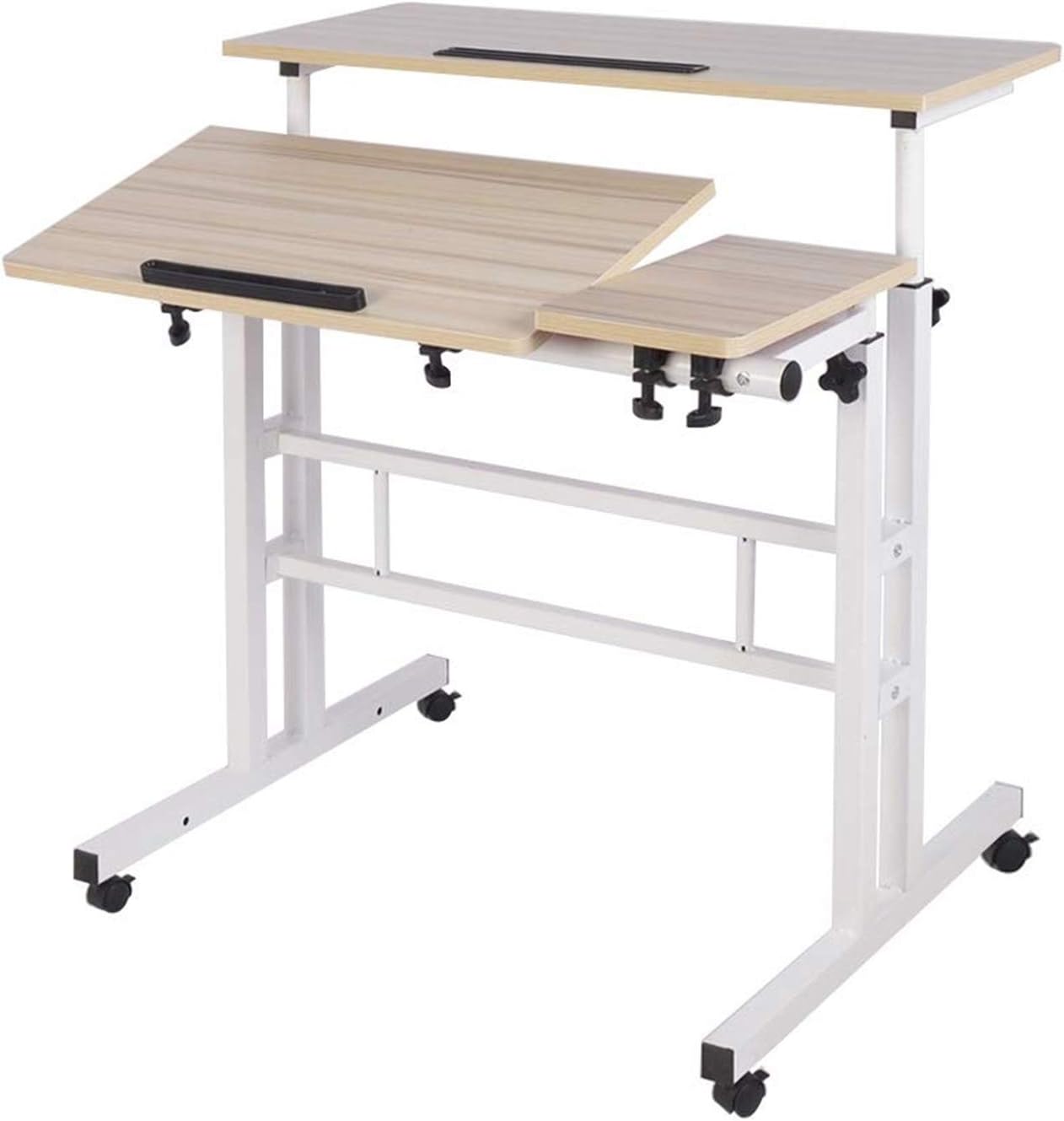Panghuhu88 Mobile Standing Desk Adjustable Height Stand Up Desk Mobile Rolling Desk Height Adjustable Computer Desk for Home Office (White): Kitchen & Dining