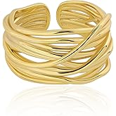 Meissa Gold Thumb Rings for Women Girls Statement Ring Hammered Chunky Band Rings Fashion Wide Band Stackable Index Finger Ring Size Adjustable