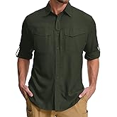 mixtiq Men's Sun Protection Safari Shirts Long Sleeve UPF 50 UV Quick Dry Travel Hiking Fishing Shirts with Zipper, 5079, Army Green,S