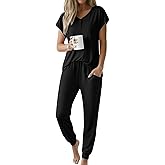 Ekouaer Viscose from Bamboo Women's Pajama Sets Super Soft Short Sleeve Button Top and Pants Pj Sleepwear Sets S-XXL