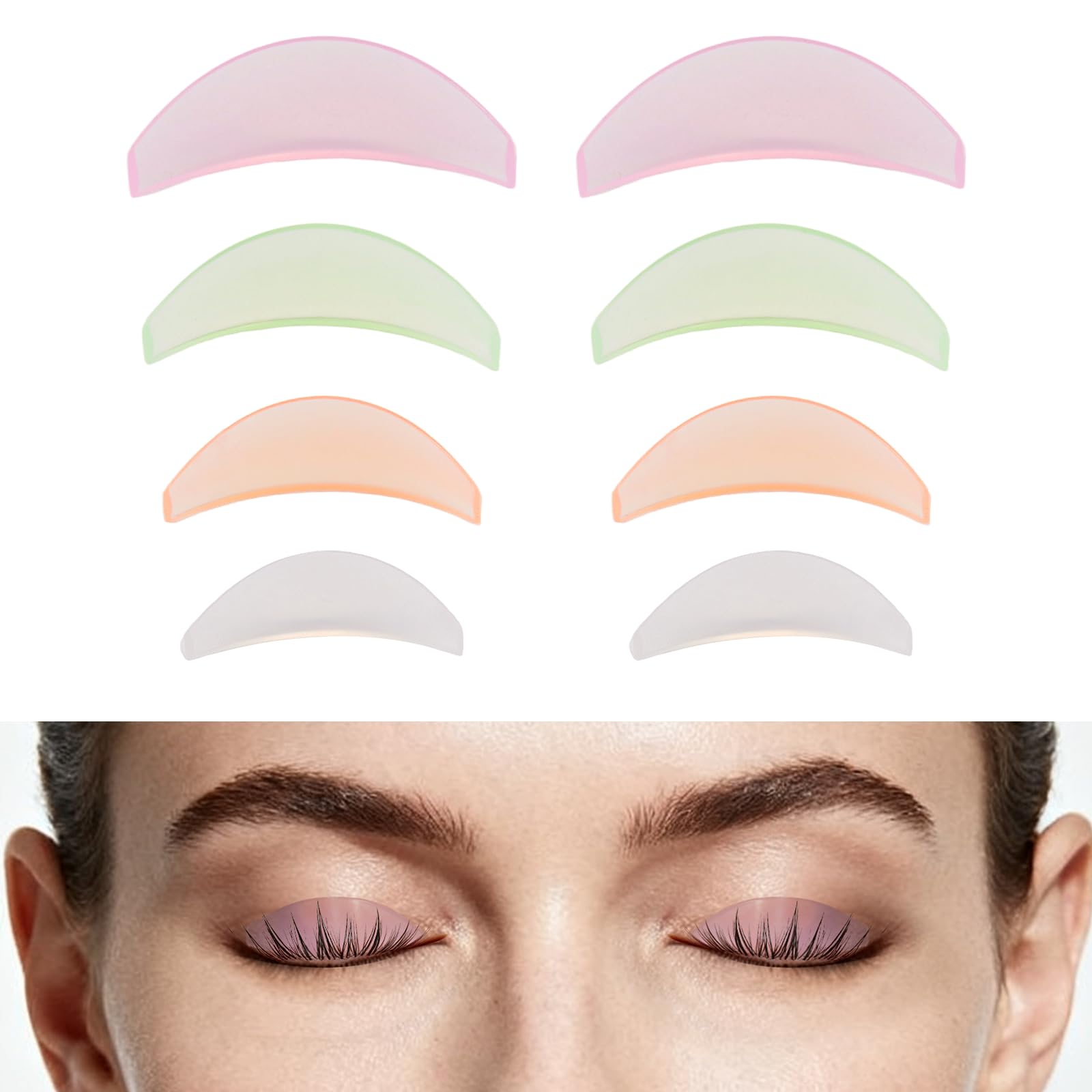 Photo 1 of 4 Pairs Lash Lift Shields Flat Silicone Pads, Eyelash Perm Rods in 4 Sizes S M L XL, Asian Flat Shields for Professional Korean Eyelash Curl, Soft Reusable Pads for Salon Use