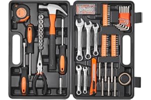 HIEEY 148 Piece Tool Set, Home Tool Kits for All Purpose, Tools for Men, Household Tool Kit with Plastic Toolbox Storage Case Orange