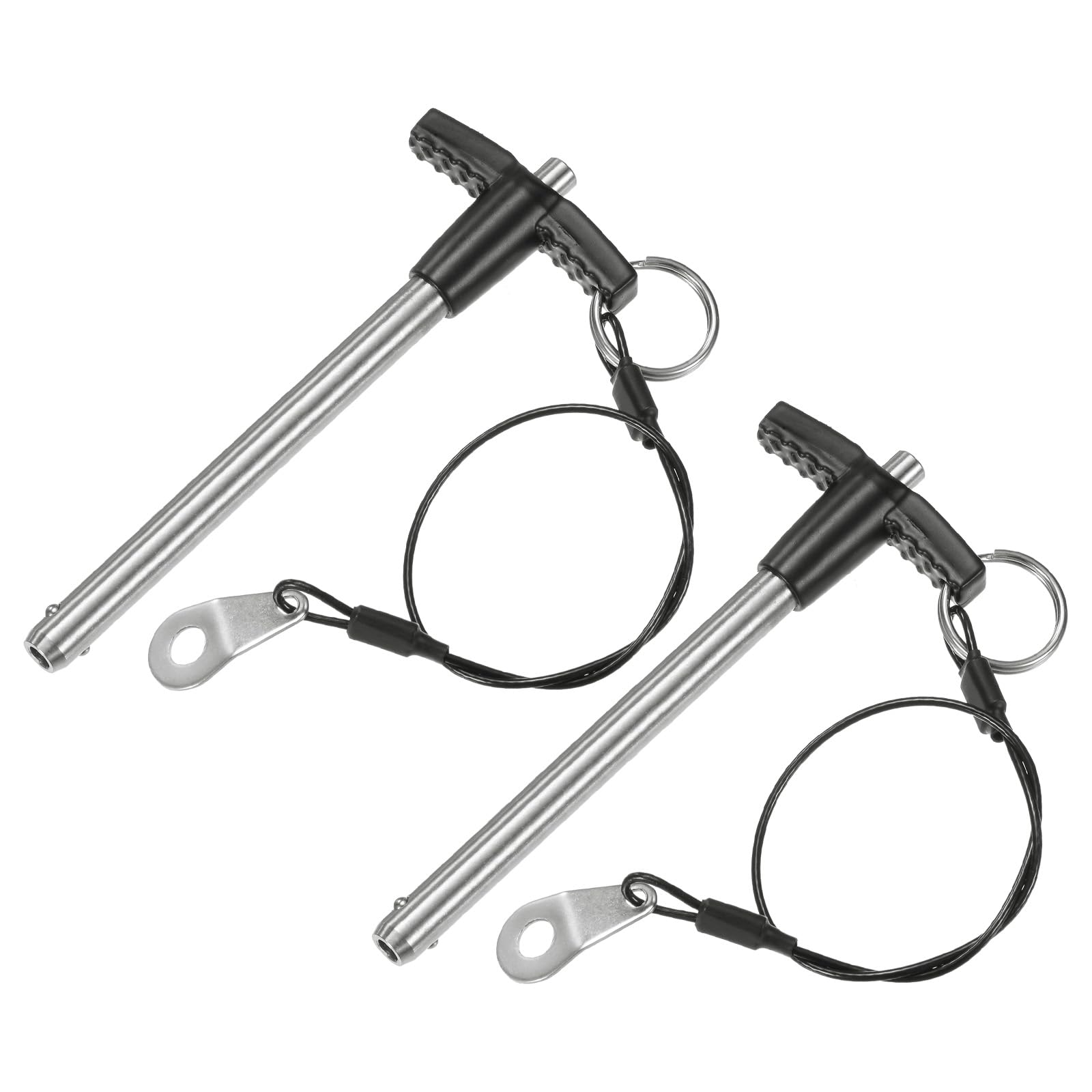 M METERXITY 2-Pack T Handle Lock Pins, 5/16"(8mm) Dia. 3-5/32"(80mm) Usage Length Push-Button Quick Release Locking Pins W Lanyard Cable for Speaker/Aviation/Gym/Machine [304 Stainless Steel]