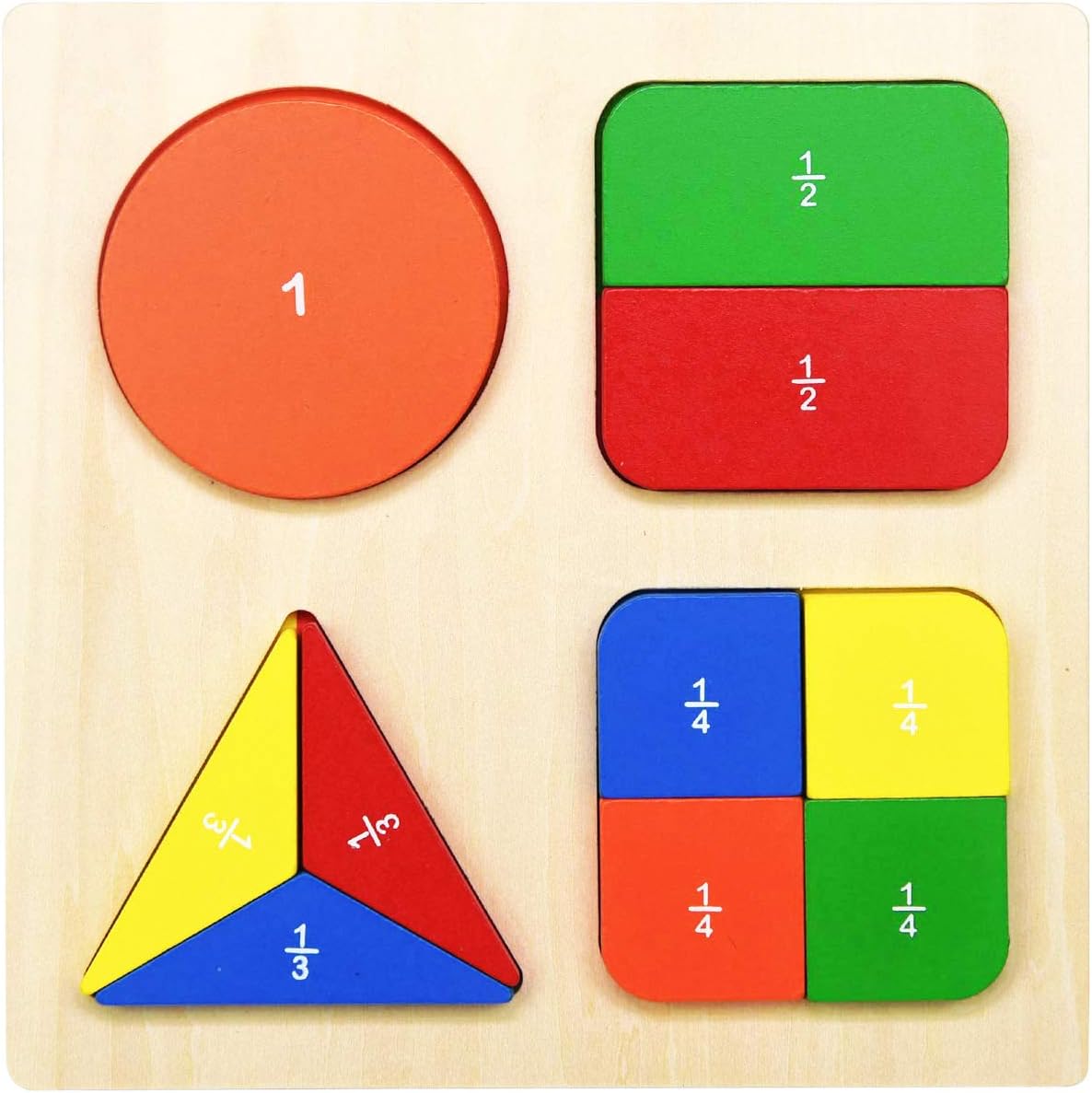 Amazon 木製 分数 端数 幾何 ブロック 数学 算数 パズル シェイプ 木のおもちゃ Gybber Mumu モンテソッリー教具 形合わせ認識 色認識 積み木 図形 型はめ 幼児 知育玩具 木製パズル おもちゃ