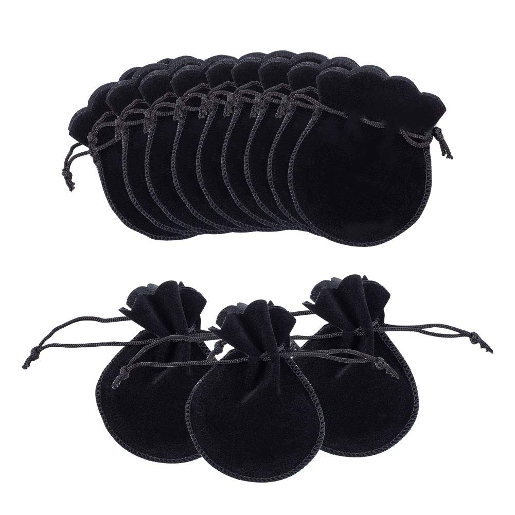 NBEADS 200 Pcs Small Jewelry Wedding Favour Bag Calabash Shape Drawstring Jewelry Pouches Velvet Drawstring Bags Small Candy Gift Bags for Christmas Birthday Party Favors, Black, 9x7cm