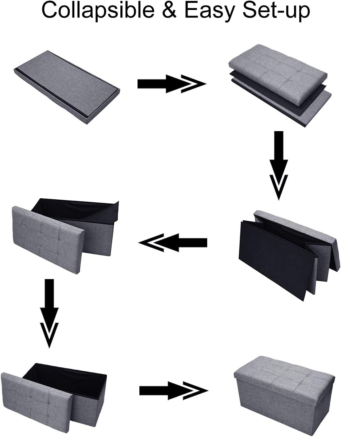 WoneNice Linen Folding Storage Ottoman Bench, Storage Chest Footrest Padded Seat, 30 x 15 x 15 in, Gray: Kitchen & Dining