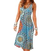 Camisunny Women Casual Loose Tank Dresses Sleeveless Beach Vacation Dress Swing Pleated U Neck Fashion Soft