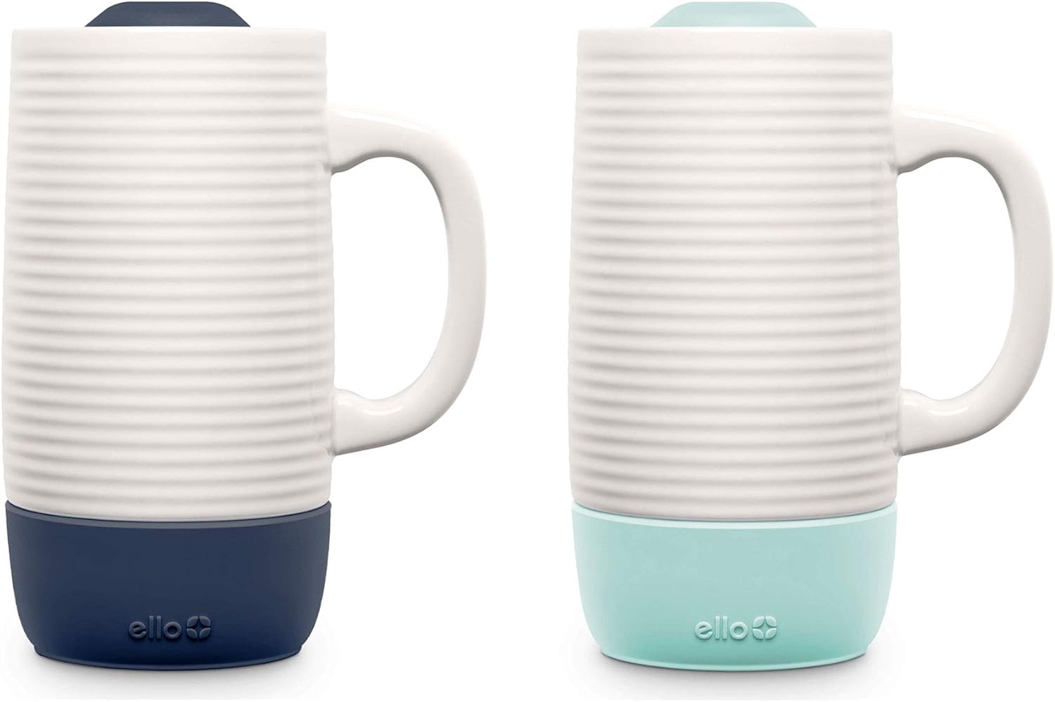 New Ello OntheGo 16oz Ceramic Travel Mugs 2 Pack Denim & Coral