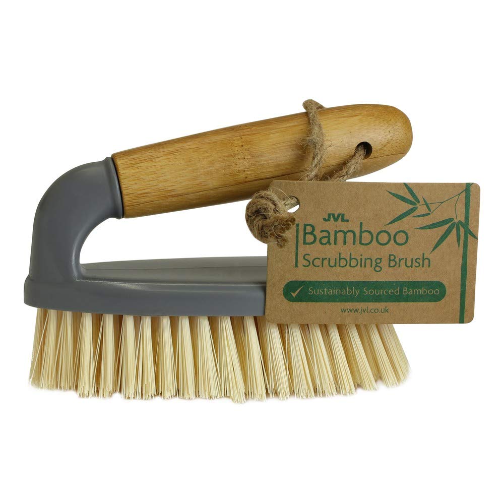 JVL Bamboo All Purpose Scrubbing Brush with Handle, Natural