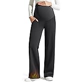 G4Free EverGoing Fleece Lined Maternity Wide Leg Pants Over The Belly Pregnancy Trousers with Pockets