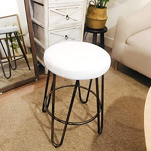CANDIKO White & Bronze Round Makeup Vanity Chair Velvet Upholstered Metal Stool Bedroom Iron Room Bench Bathroom Ottoman with Footrest Ring - Small