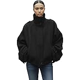 Lomehue Women Cropped Trench Coat Zip Up Funnel Neck Short Jacket Oversized Wool Coats Fall Winter Casual Outfits 2025