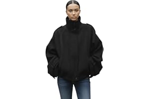 Lomehue Women Cropped Trench Coat Zip Up Funnel Neck Short Jacket Oversized Wool Coats Fall Winter Casual Outfits 2025