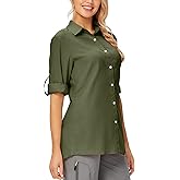 Toomett Women's UPF 50+ UV Protection Hiking Shirt Long Sleeve Fishing Safari Breathable Quick Dry Shirts 5019 Army Green,X-Large