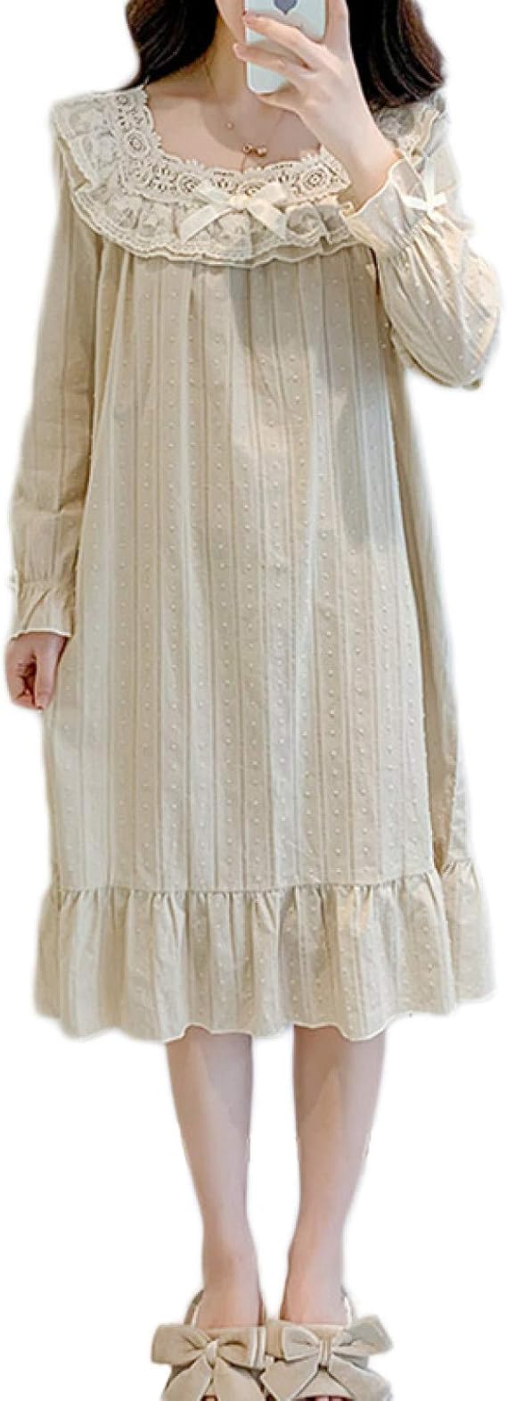 Amazon ネグリジェ パジャマ ワンピース レディース ルームウェア 綿 長袖 ロングワンピース 部屋着 ルームワンピース ネグリジェ お姫様 可愛い 寝間着 春夏秋 ロングワンピース 姫系 フリル レース レディースネグリジェ ルームワンピース ネグリジェ 通販