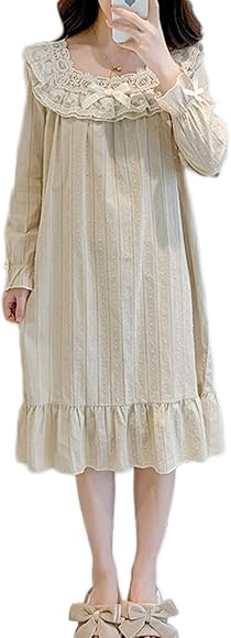 Amazon ネグリジェ S パジャマ ワンピース 長袖 ロング ルームワンピース お姫様 レースフリル かわいい 杏色 姫系 レディースネグリジェ ワンピース フリル レース パジャマ ナイトウェア 部屋着 寝間着 ゆったり 春夏秋 ルームワンピース ネグリジェ 通販