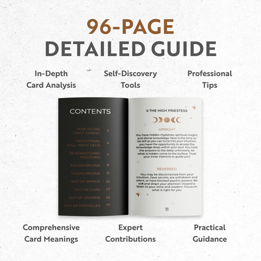 CRAFTERIAN Classic Tarot Set - 78 Gold-Edged Classic Cards with Guidebook - Perfect for Beginners - Sleek Light Deck & Comprehensive Manual - Authentic Tarot Experience.