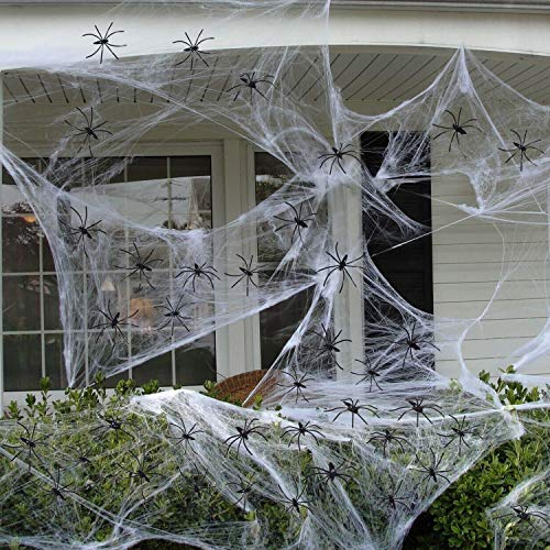 Fake Spider Web(32 Extra Spiders) for Halloween Indoor/Outdoor Decorations 250sqft