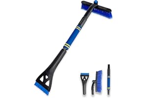 NIUTRIP 25"-31" Detachable Snow Brush and Ice Scraper,Retractable Snow Brush Multi-Tool,Flexible 360°Adjustment Pivoting Head,Snow Scraper for Cars Trucks SUVs Windshield with Non-Slip Foam Grips,Blue & Black