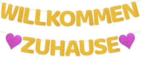 Ecooe Willkommen Zuhause Glitter Banner Fur Familie Partei Dekoration Welcome Home Banner Mit 12stk Wimpeln Und 3m Jute Seil 2 Amazon De Kuche Haushalt