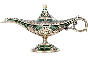 Gusnilo Vintage Aladdin Lamp Genie Wishing Lamp Decoration Magic Lamp Bronze,Classic Arabian Props Party Decoration Home Decoration Prop Lamp for Party/Birthday/Halloween(Bronze Green)