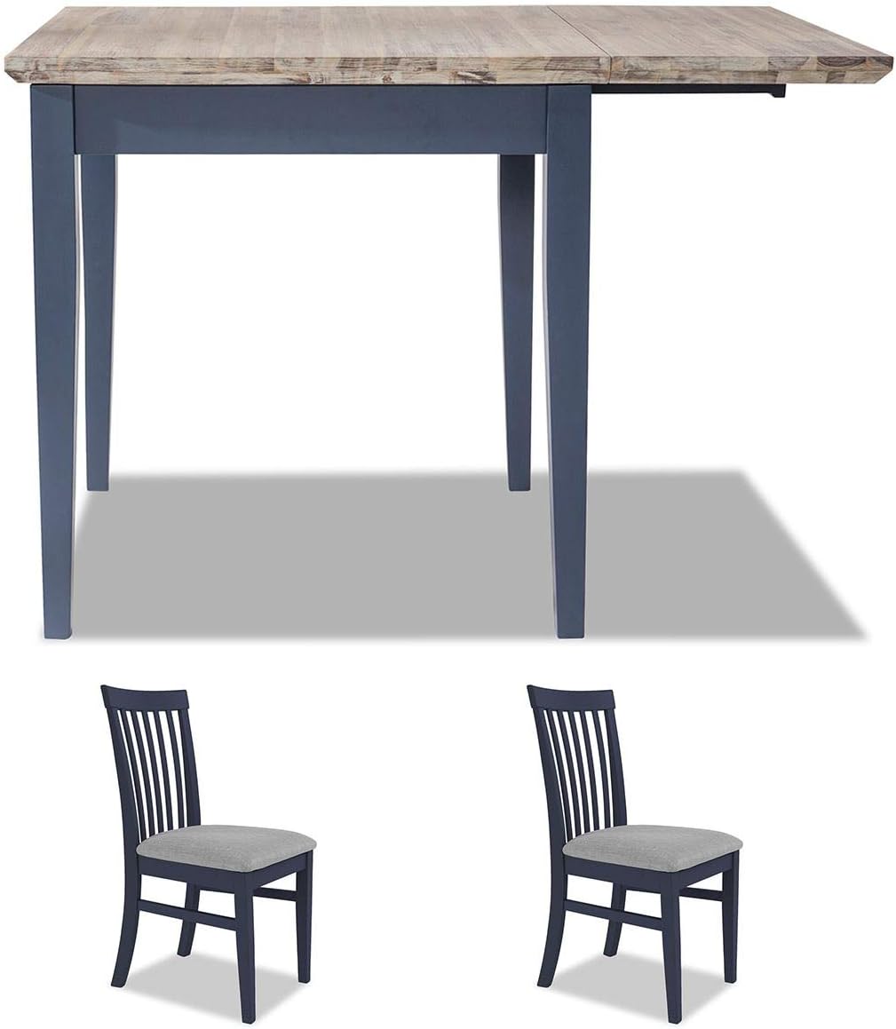 Florence extending table and 2 upholstered chairs set in navy blue. Solid wood kitchen dining table set. Kitchen Breakfast Furniture